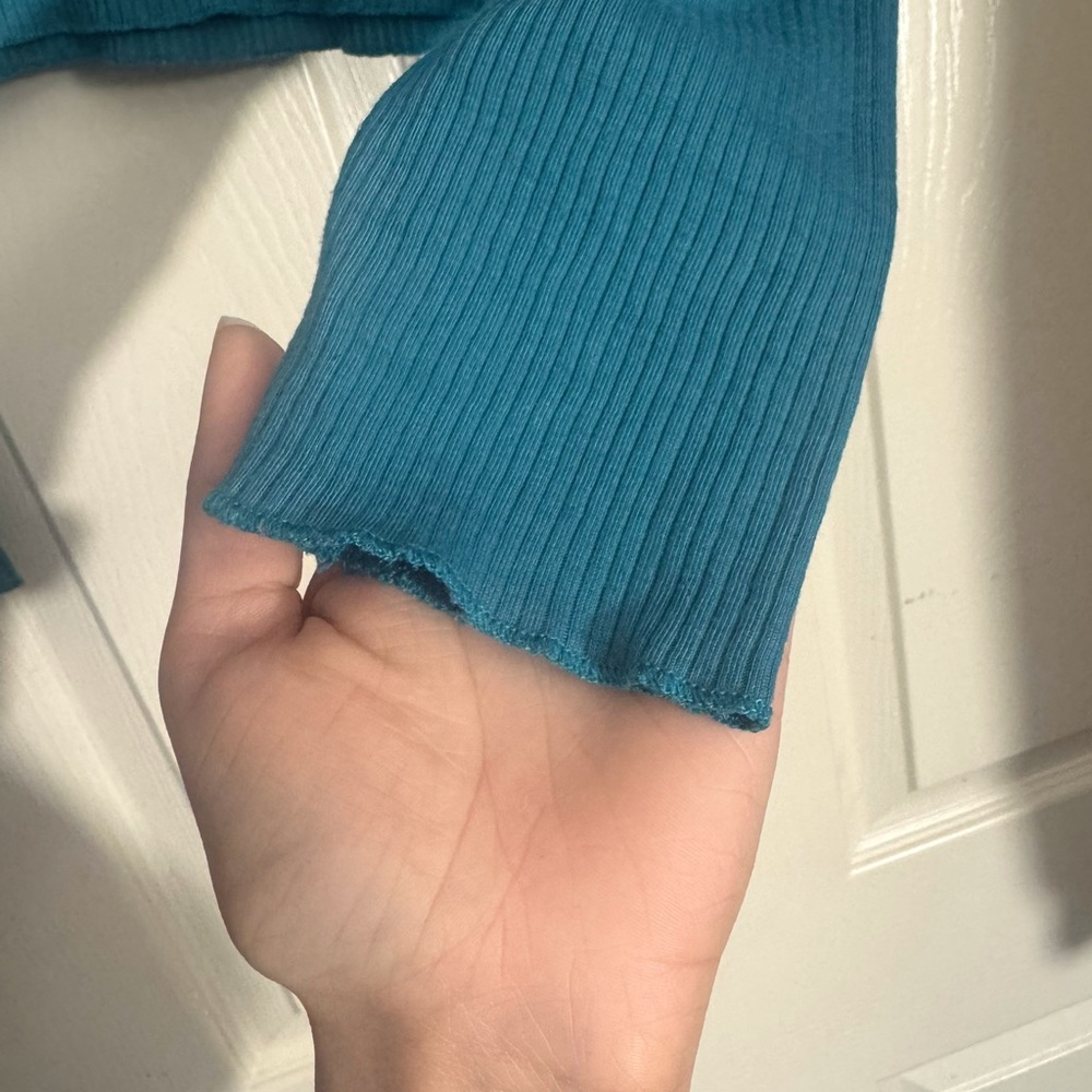 Teal Ribbed Ruffle Top- Size S - Picture 2 of 4